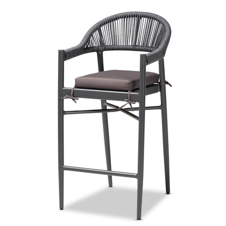 BAXTON STUDIO Wendell Grey Finished Rope and Metal Outdoor Bar Stool 171-10773
